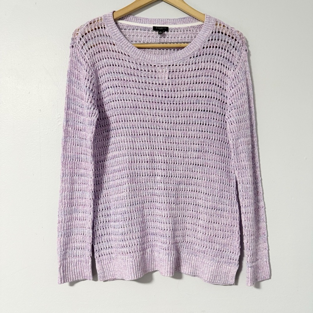 Talbots Women's Sweater Lavender Pink Open Knit Pullover Size MP 100%‎ Cotton